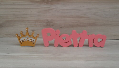 Nome de mesa em MDF Mod PK Coração + Coroa - Piettra 10 cm