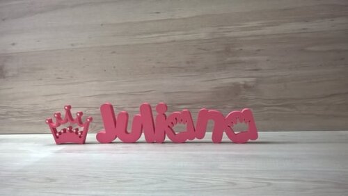 Nome de mesa em MDF Mod PK Coroa + Coroa - Juliana 10 cm