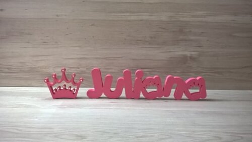 Nome de mesa em MDF Mod PK Coroa + Coroa - Juliana 10 cm
