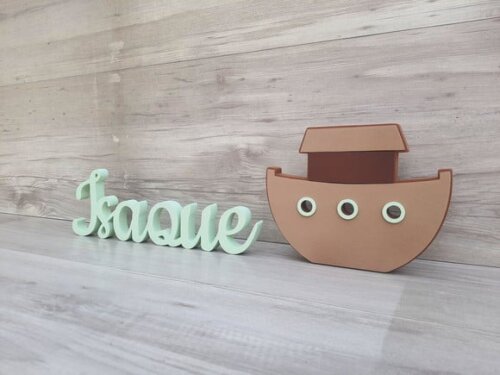 Nome de Mesa mdf - Linha Ck - Isaque - 10 cm + Arca de Noé