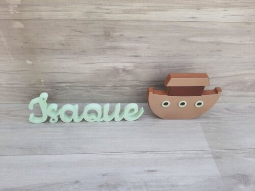 Nome de Mesa mdf - Linha Ck - Isaque - 10 cm + Arca de Noé