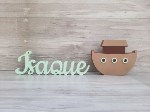 Nome de Mesa mdf - Linha Ck - Isaque - 10 cm + Arca de Noé
