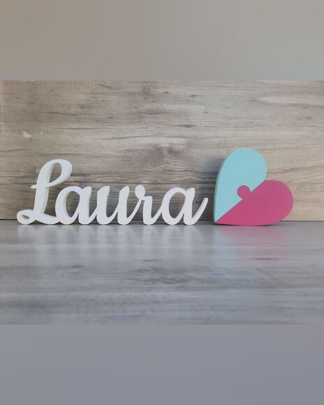 Nome de Mesa mdf - Linha Ck - Laura - 10 cm + Coração