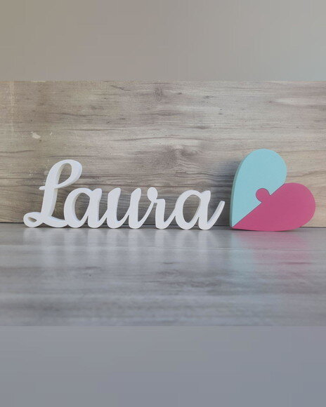 Nome de Mesa mdf - Linha Ck - Laura - 10 cm + Coração