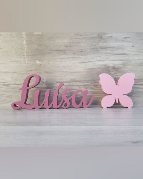 Nome de Mesa mdf - Linha Ck - Luísa - 10 cm + Borboleta