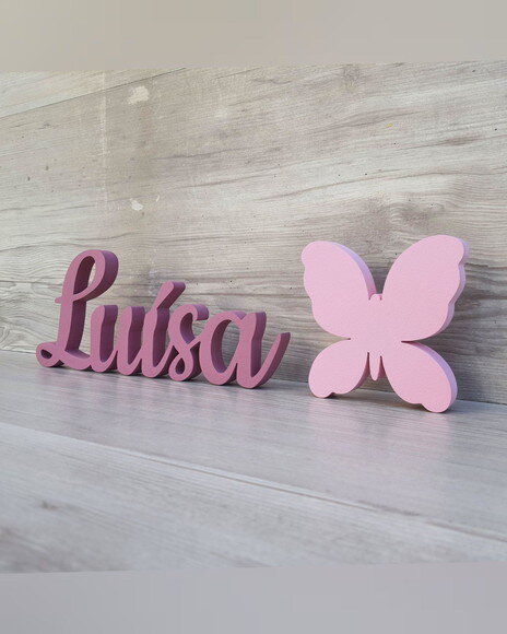 Nome de Mesa mdf - Linha Ck - Luísa - 10 cm + Borboleta