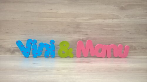 Nome de mesa MDF - Mod PK Vazado Padrão - Vini & Manu 10 cm