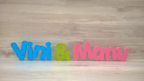 Nome de mesa MDF - Mod PK Vazado Padrão - Vini & Manu 10 cm