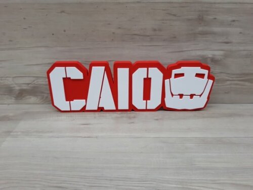 Nome de mesa MDF - Modelo Dinotrux - Caio - 13 cm
