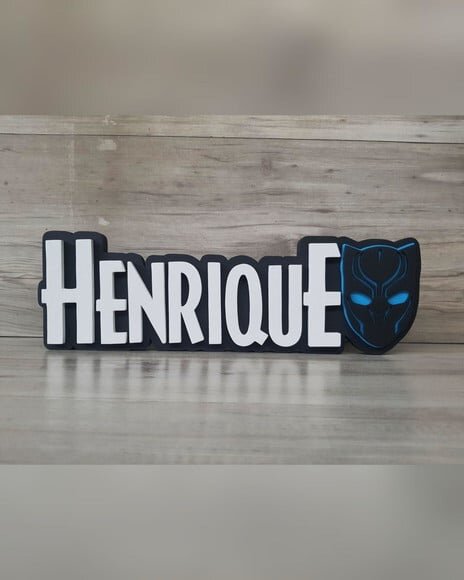 Nome de Mesa Tema Pantera Negra - Henrique - 12 cm