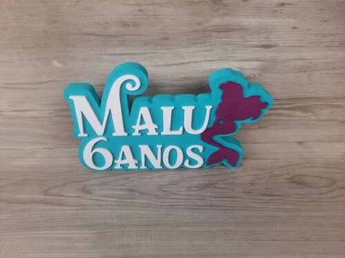 Nome de Mesa Tema Pequena Sereia - Malu 6 Anos - 17 cm