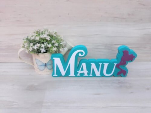 Nome de Mesa Tema PEQUENA SEREIA - Manu - 12 cm