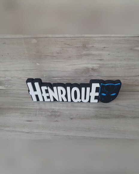 Nome de Mesa Tema Pantera Negra - Henrique - 12 cm