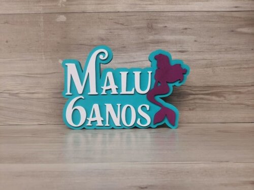 Nome de Mesa Tema Pequena Sereia - Malu 6 Anos - 17 cm