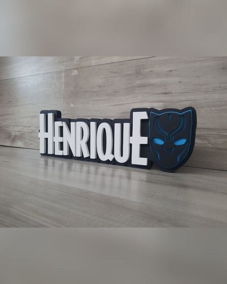 Nome de Mesa Tema Pantera Negra - Henrique - 12 cm