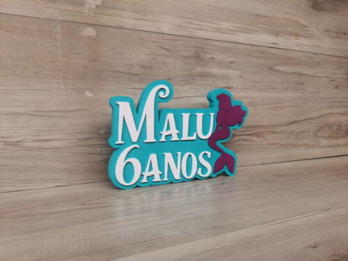 Nome de Mesa Tema Pequena Sereia - Malu 6 Anos - 17 cm