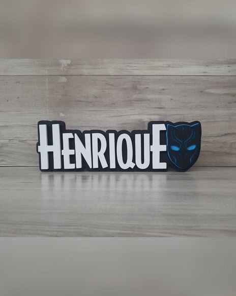 Nome de Mesa Tema Pantera Negra - Henrique - 12 cm