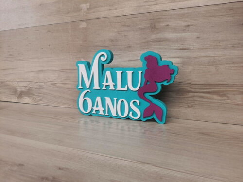 Nome de Mesa Tema Pequena Sereia - Malu 6 Anos - 17 cm