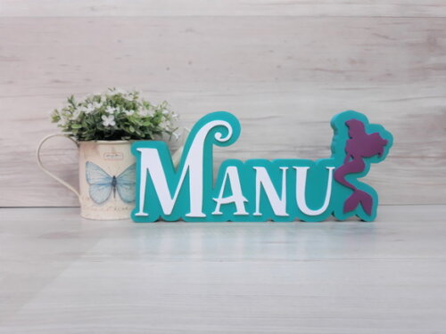 Nome de Mesa Tema PEQUENA SEREIA - Manu - 12 cm