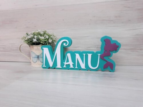 Nome de Mesa Tema PEQUENA SEREIA - Manu - 12 cm