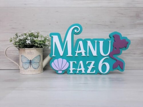 Nome de Mesa Tema PEQUENA SEREIA - Manu faz 6 - 17 cm
