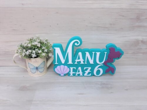 Nome de Mesa Tema PEQUENA SEREIA - Manu faz 6 - 17 cm