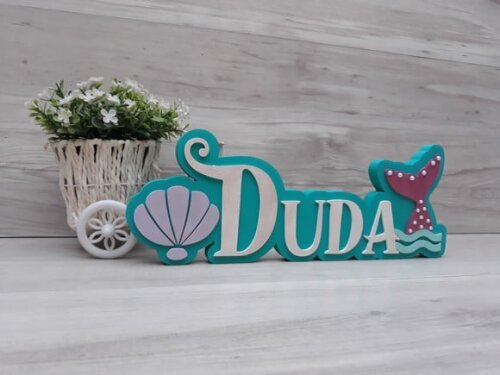 Nome de Mesa Tema SEREIA - Duda - 12 cm