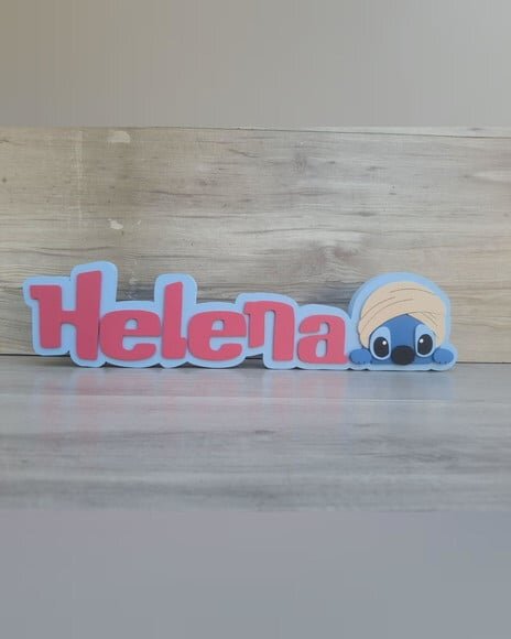 Nome de Mesa Tema Stitch - Helena - 10 cm