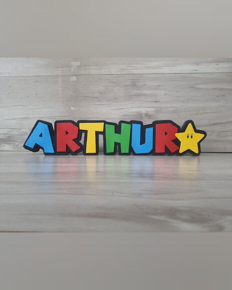 Nome de Mesa Tema Super Mario - Arthur - 10 cm