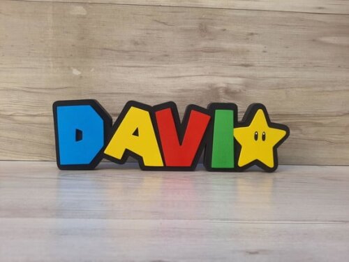 Nome de Mesa Tema Super Mario - Davi - 10 cm