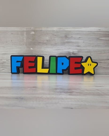 Nome de Mesa Tema Super Mario - Felipe - 10 cm