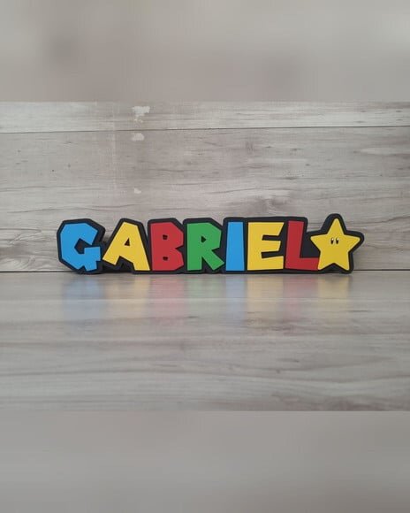 Nome de Mesa Tema Super Mario - Gabriel - 10 cm