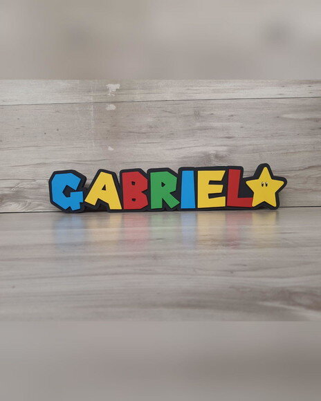 Nome de Mesa Tema Super Mario - Gabriel - 10 cm