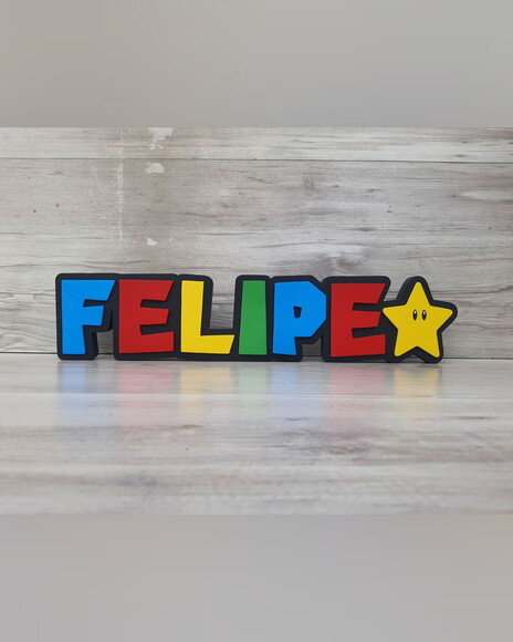Nome de Mesa Tema Super Mario - Felipe - 10 cm