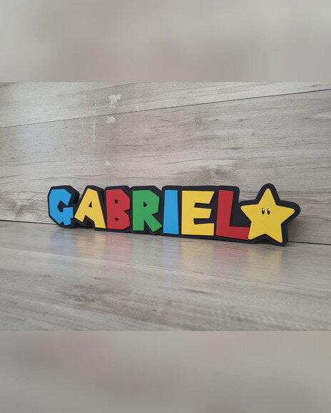 Nome de Mesa Tema Super Mario - Gabriel - 10 cm