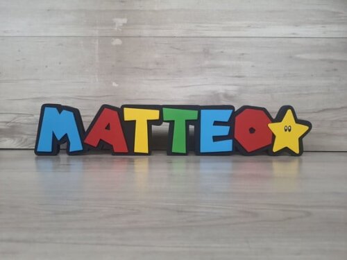 Nome de Mesa Tema Super Mario - Matteo - 10 cm