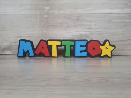 Nome de Mesa Tema Super Mario - Matteo - 10 cm