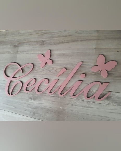 Nome de Parede em mdf + Borboletas - Cecília - 20 cm