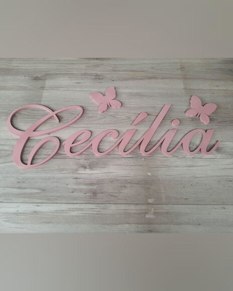 Nome de Parede em mdf + Borboletas - Cecília - 20 cm