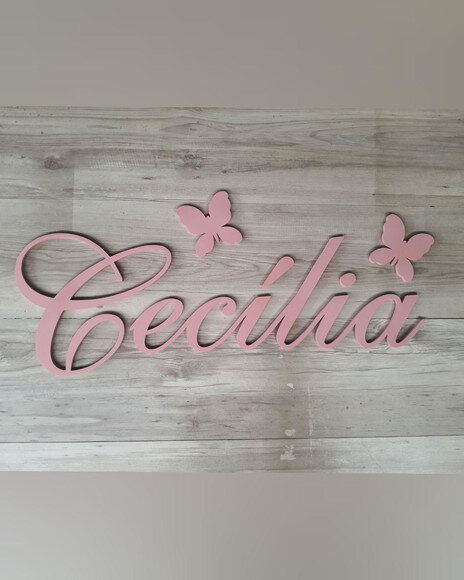Nome de Parede em mdf + Borboletas - Cecília - 20 cm