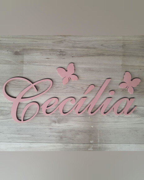 Nome de Parede em mdf + Borboletas - Cecília - 20 cm