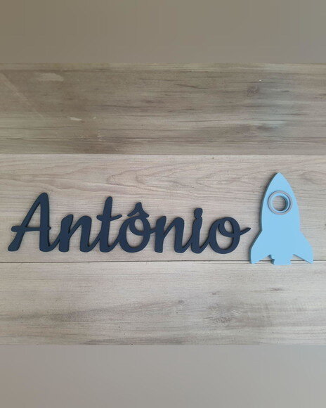 Nome de Parede em mdf + Foguete - Antônio