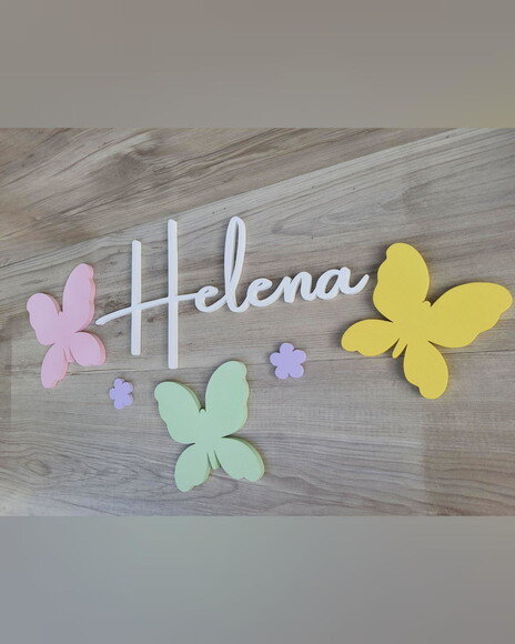 Nome de Parede em mdf + Kit Borboletas - Helena - 20 cm