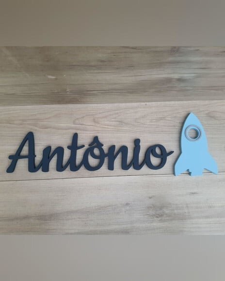Nome de Parede em mdf + Foguete - Antônio