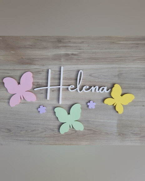 Nome de Parede em mdf + Kit Borboletas - Helena - 20 cm