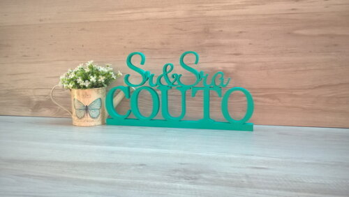 Nome em mdf - Peça de mesa Sr e Sra com Sobrenome