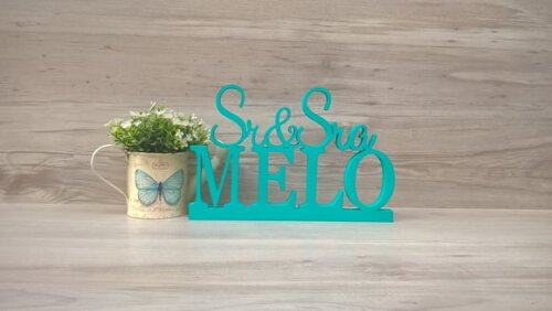 Nome em mdf - Peça de mesa Sr e Sra com Sobrenome