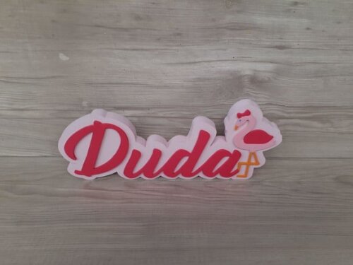 Nome em mdf - Peça de Mesa Tema Flamingo - Duda - 12 cm
