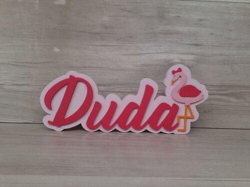 Nome em mdf - Peça de Mesa Tema Flamingo - Duda - 12 cm