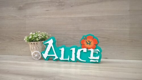 Nome em MDF - Peça de mesa Tema MOANA - Alice 12 cm